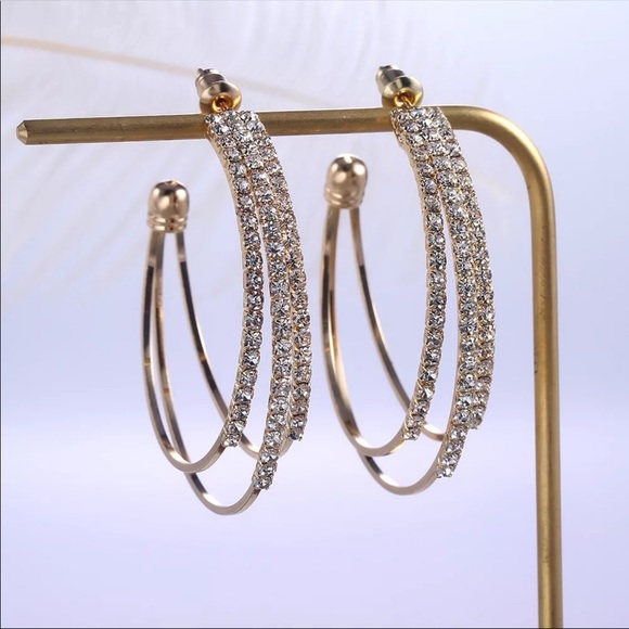 *NEW*Yellow Gold Women’s Diamond Earrings - Picture 3 of 4